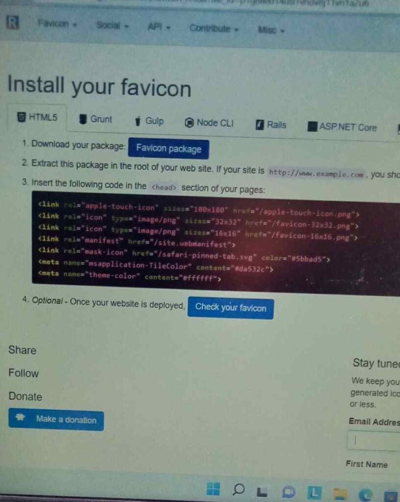HTML favicon code